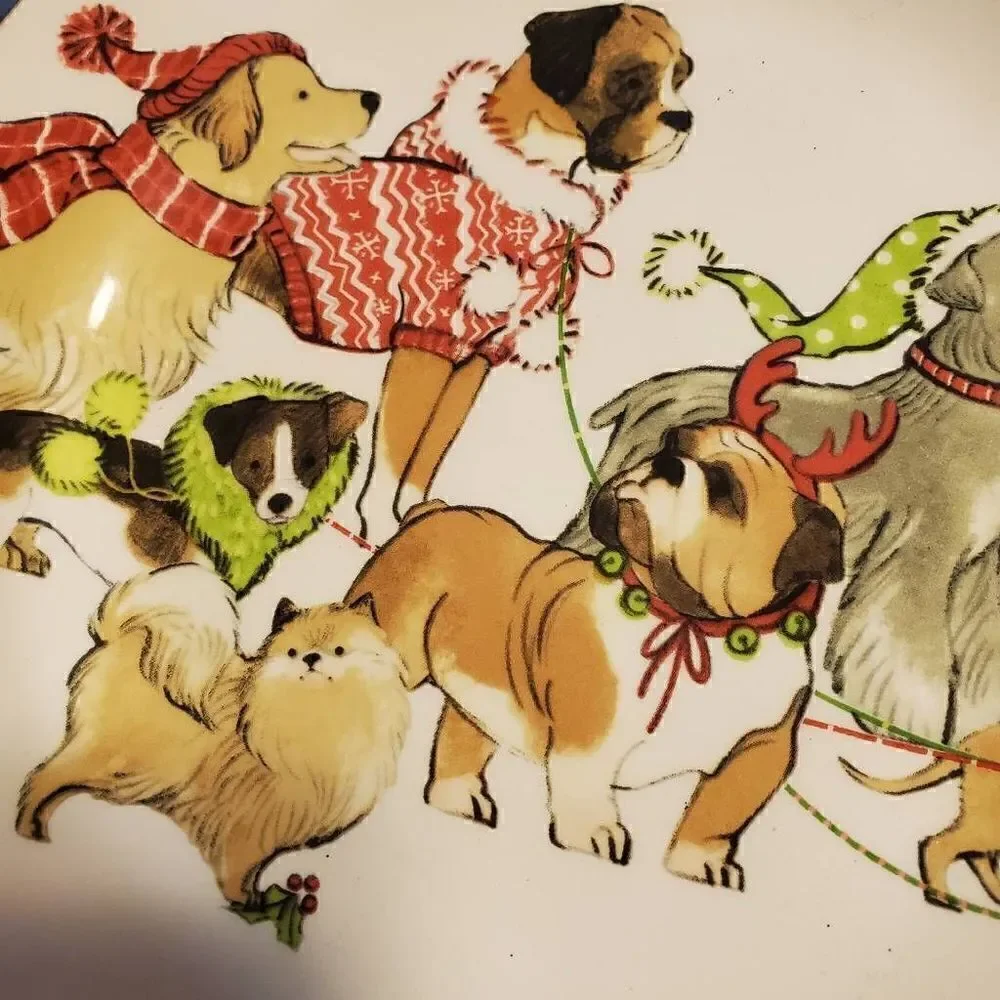 Pier 1 Imports Park Avenue Puppies Handpainted Ironstone Holiday Serving Plate